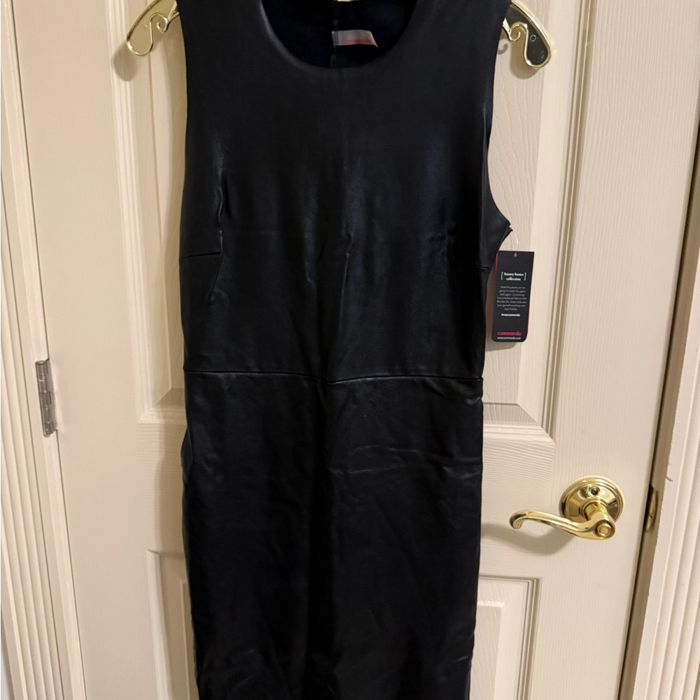 Elegant Black Sleeveless leather Dress